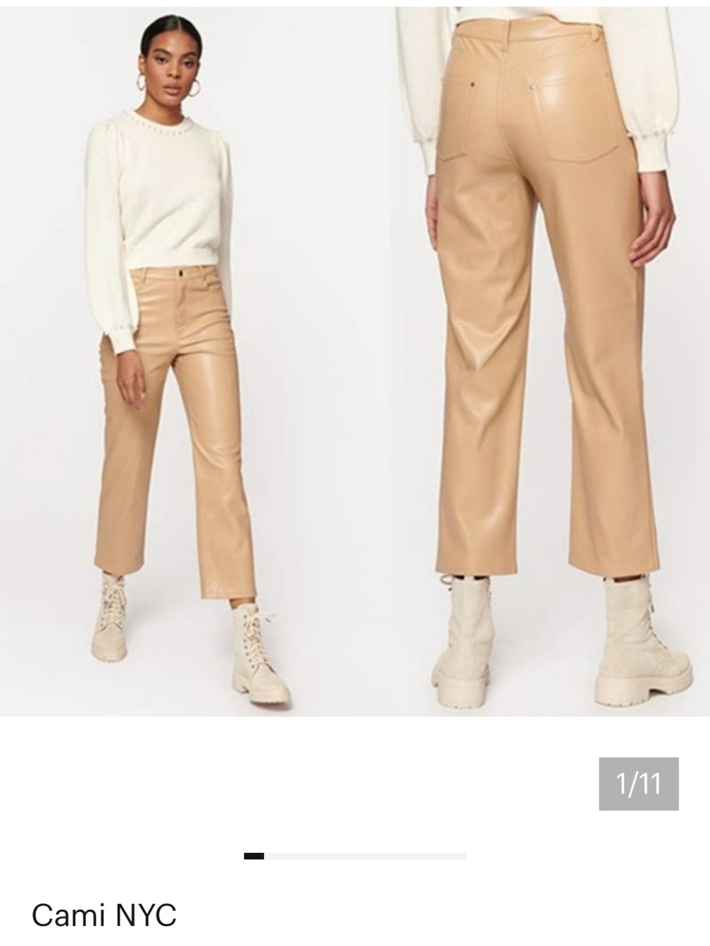 Cami NYC Hanie Straight-Leg Faux Leather Fall Vegan Pants in Beige Bone Size 4